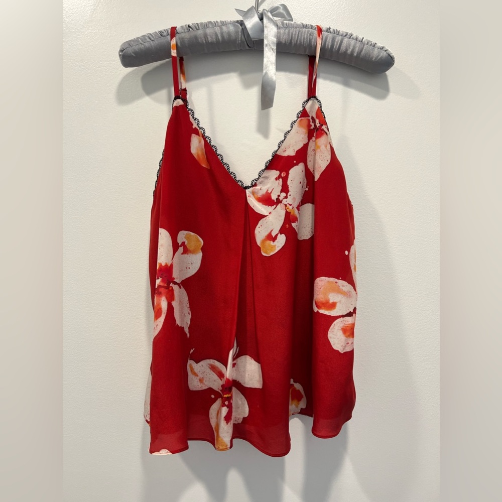 Alice + Olivia 100% Silk Red Floral Tank Small